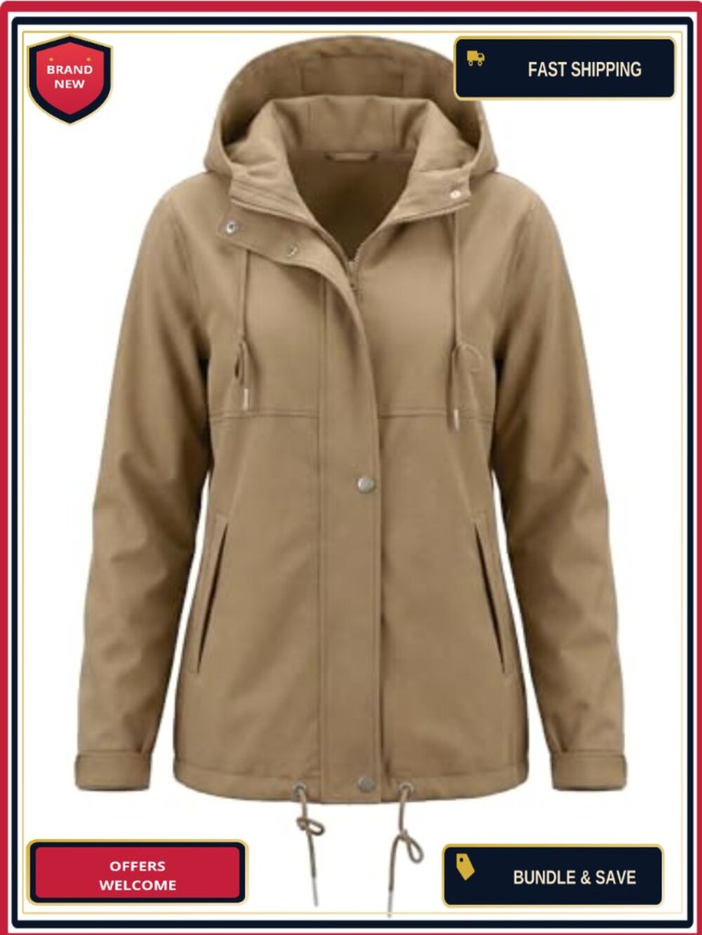 Waterproof Rain Jacket Women Lightweight Zip Hooded Windbreaker Outdoor Hiking